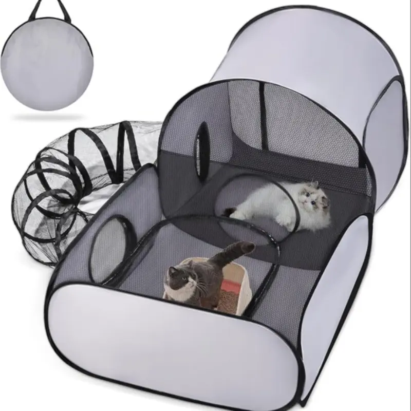 Pet Playpen with Surround Tunnel, Outdoor/Indoor Cat Playpen for Kittens, Kitty with Breathable Soft Sides，Cat Enclosure Tent for Small Animals, Portable Tent with Carry Bag