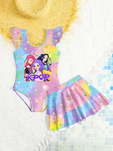 Women's Rainbow Starry Sky Printed Halter Neck Crop Top, Boho Style Fitted Design Without Collar Zipper Button, All-Over Pattern Suit, Sparkly