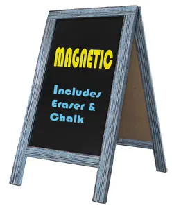 Tektrum Large Sturdy Vintage Rustic Wood Magnetic Double-Side Sidewalk A-Frame Sandwich Chalkboard Sign Board 20"x40", Free Standing, Easy Erase Writing Surface, for Shops Pubs - Rustic Blue Finish