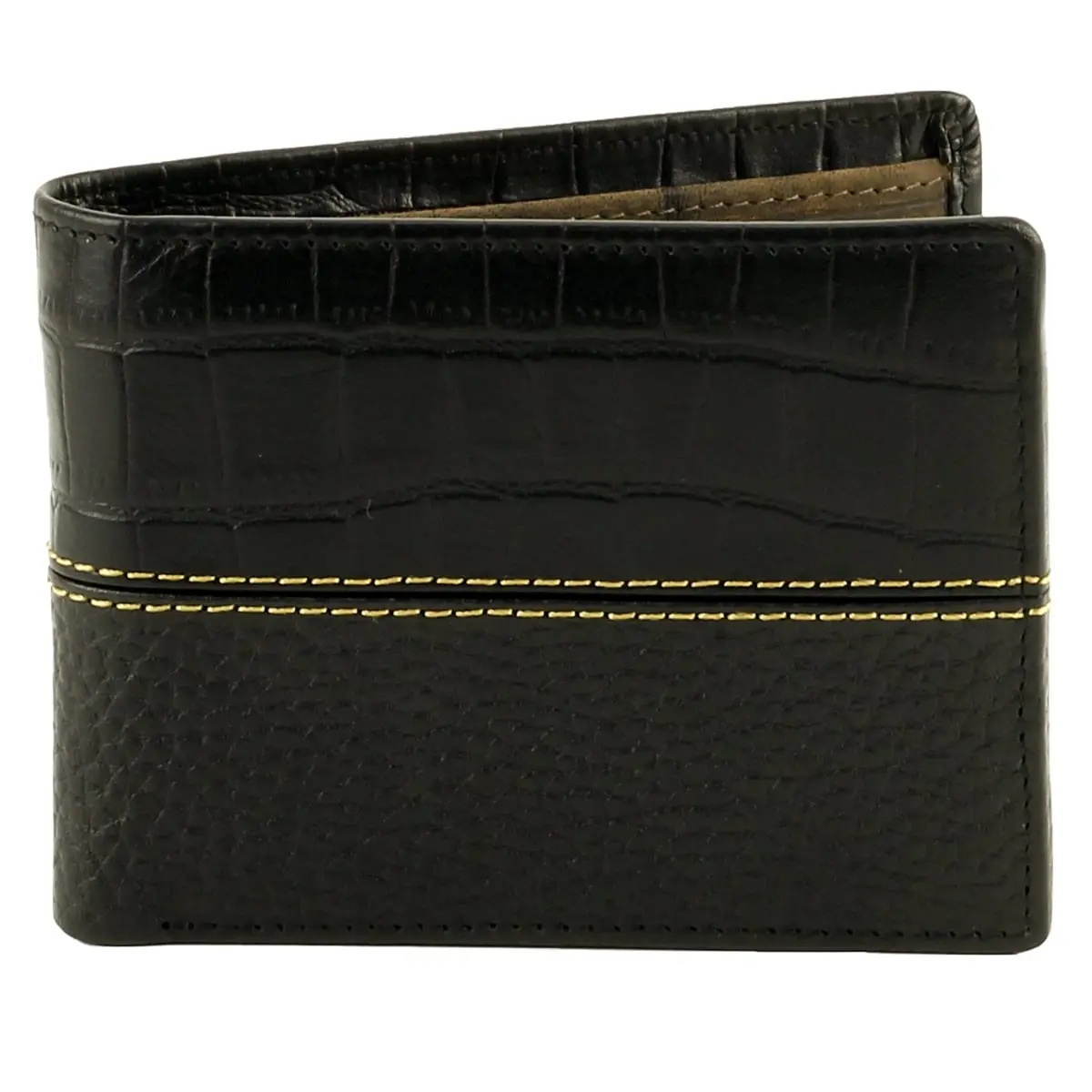 American Bison 1727BK Men's Genuine Leather Billfold Wallet - Black Rodeo Crocodile Print, Storage, Credit Card Slots, ID Windows, Zipper, Organization, Animal Print, Everyday Carry, Bifold/Trifold Wallet, Hidden Zippered Compartment, Storage Organizer