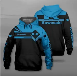 Kawasaki Blue Black Hoodie 3D Teem All Over Printed For Gift Full Size