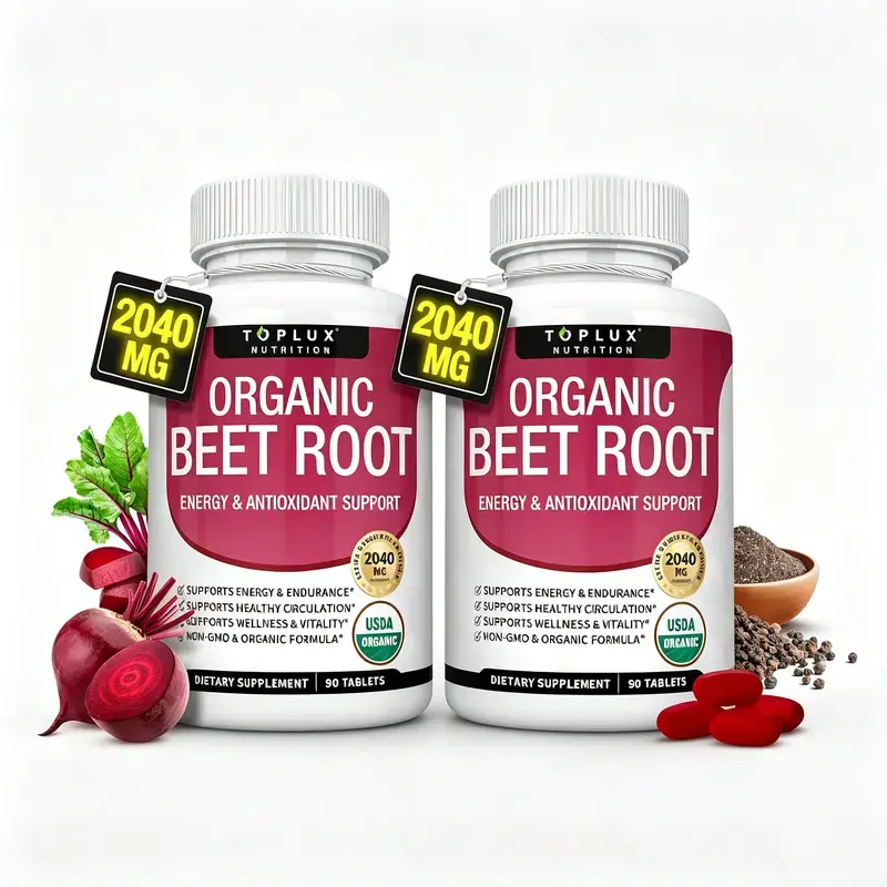 Toplux Organic Beet Root Tablets - Nitric Oxide Booster Beetroot Supplement