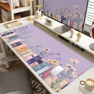 1pc Extra Large Literary Books & Flowers Mouse Pad Cozy Desk Pad, Desk Accessories, Computer Keyboard Mousepad with Non - Slip Rubber Base Durable Stitched Edge Perfect Gift for Home and Office