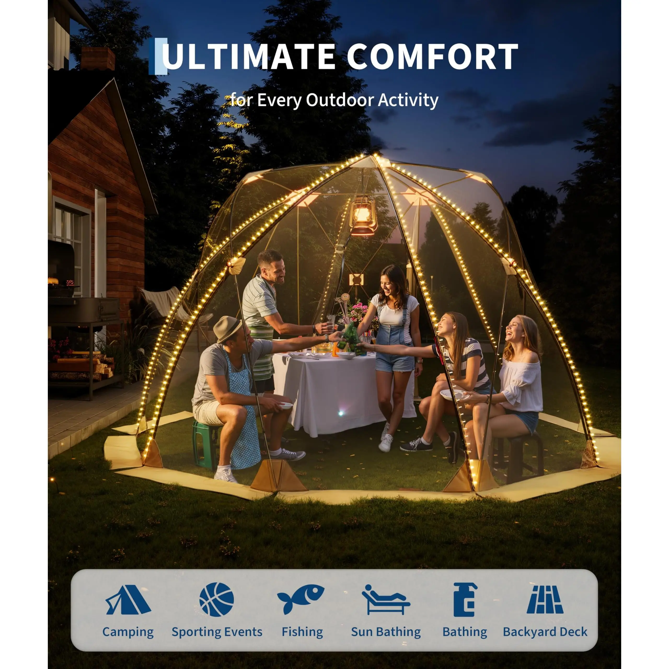 10x10 FT Transparent Bubble Tent, 540° Panoramic Dome Camping Shelter, Weather Resistant Portable Clear Tent, Large Space Outdoor Gazebo for 4-6 People, Perfect for Party, Fishing, Sports Events & Backyard-party gift