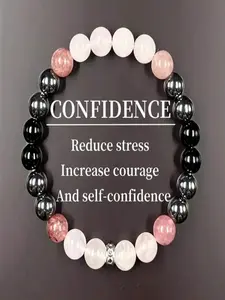 1pc Rose Quartz, Carnelian, Obsidian Beads Bracelet, Bohemian Elegant Style, Emotional Balance & Self-Confidence Enhancing Fashion Jewelry For Women, Suitable For Daily Wear & Christmas Gift
