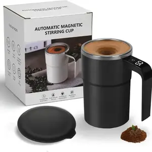 Stainless Steel Self Stirring Automatic Coffee Mug with Lid and LED Temperature Display-White ADKBO