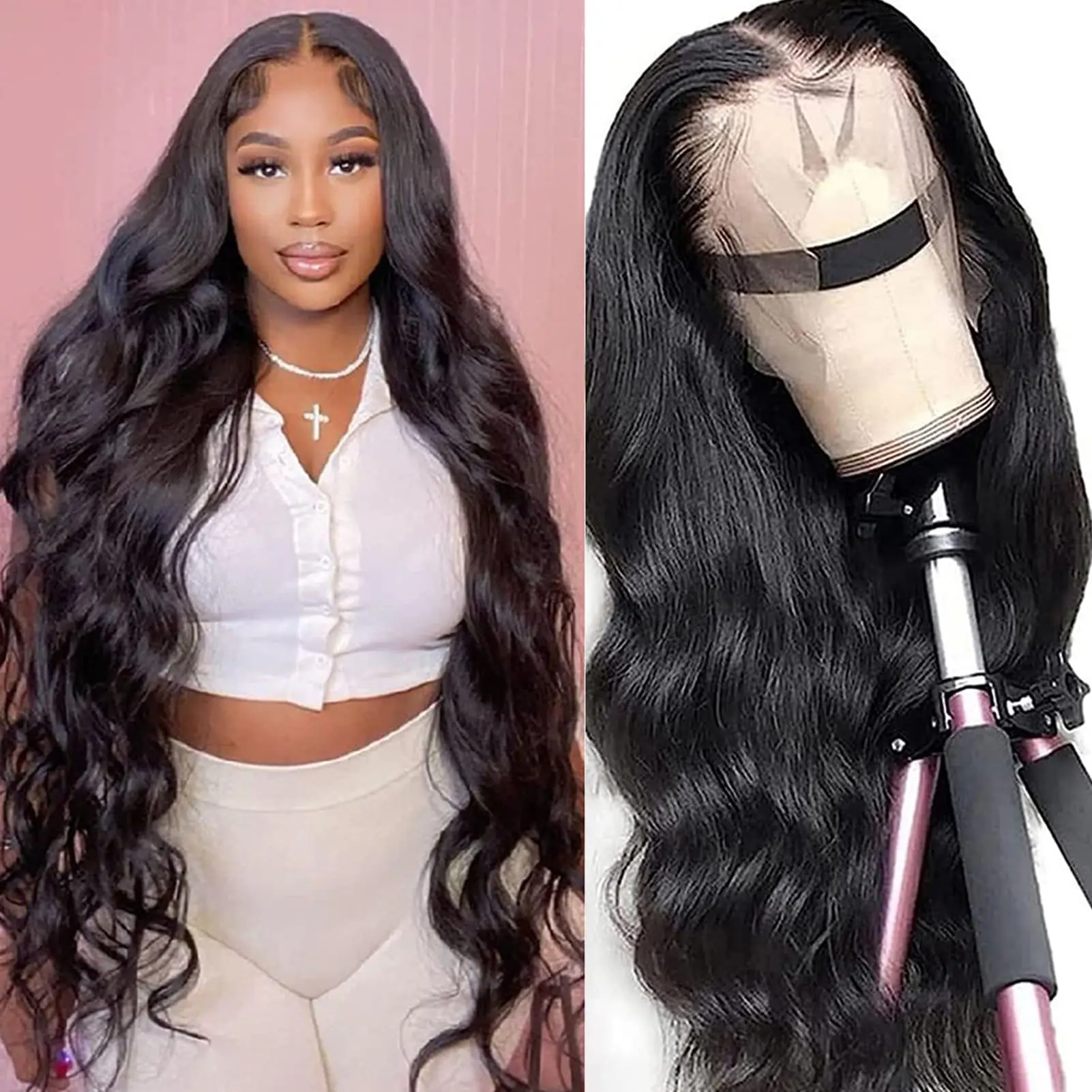 30 Inch 13x4 Lace Front Wigs Human Hair 180% Density Body Wave HD Lace Front Wigs Human Hair Pre Plucked Natural Color Glueless Wig 100% Virgin Human Hair Lace Front Wigs for Women