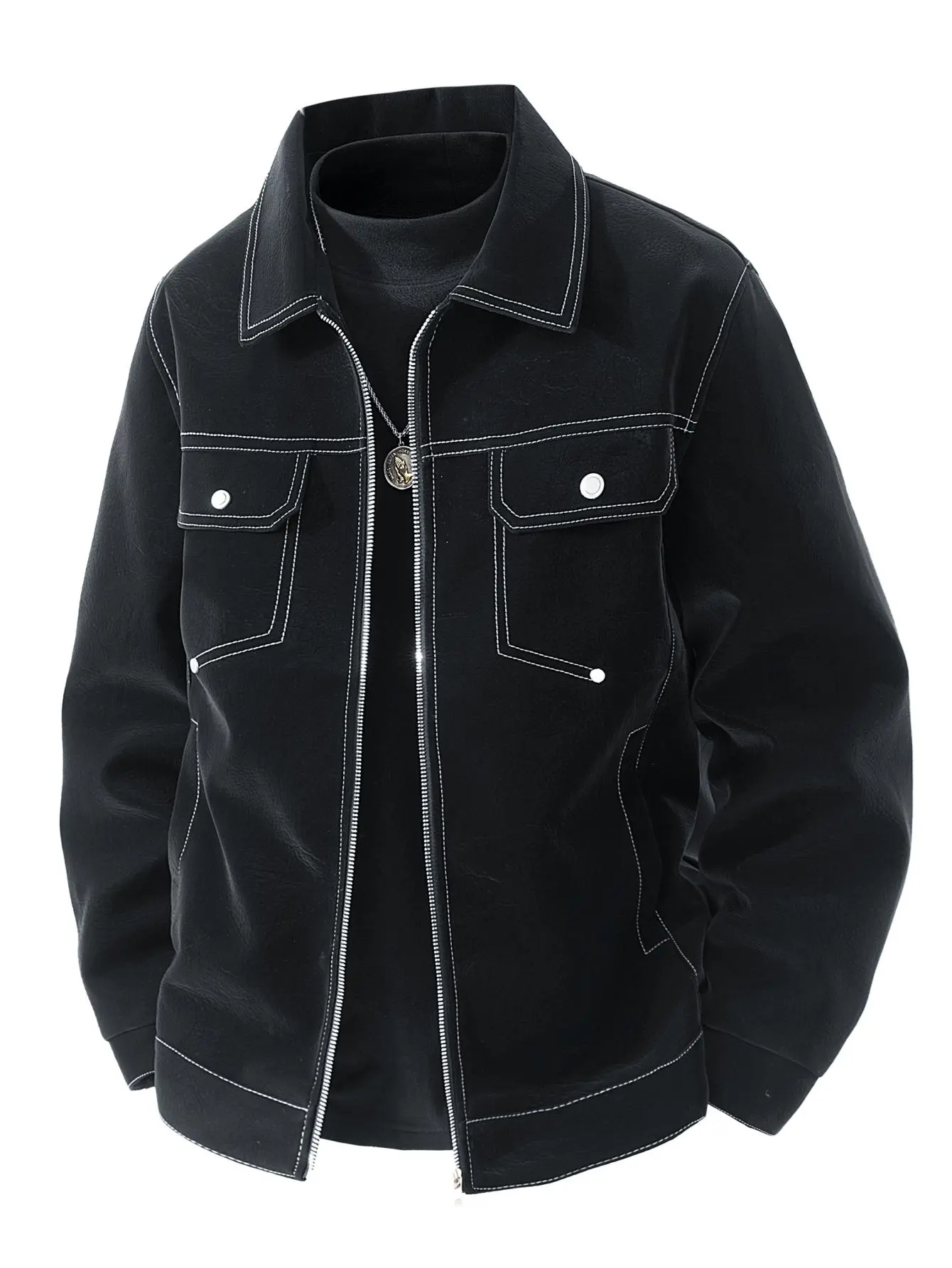 Leather Jacket Men's Spring and Autumn American Style Trendy Versatile Casual Business Leather Coat