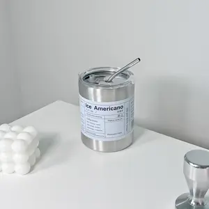 Aesthetic Stainless Steel Coffee Cup with Reusable Straw & Lid, Metal Insulated Tumbler for Cold & Hot Beverages, Keep Indoor & Outdoor Use