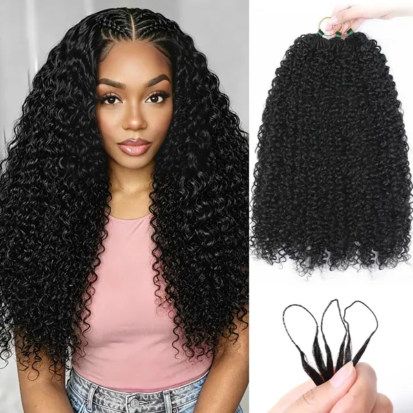 Burmese Curly Human Hair Crochet Extensions 50g/Pack Knotless Pre-Separated Natural Black Feather Curly Crochet Hair Extensions For Braiding 4-5 Packs for Full Head #SummerVibes