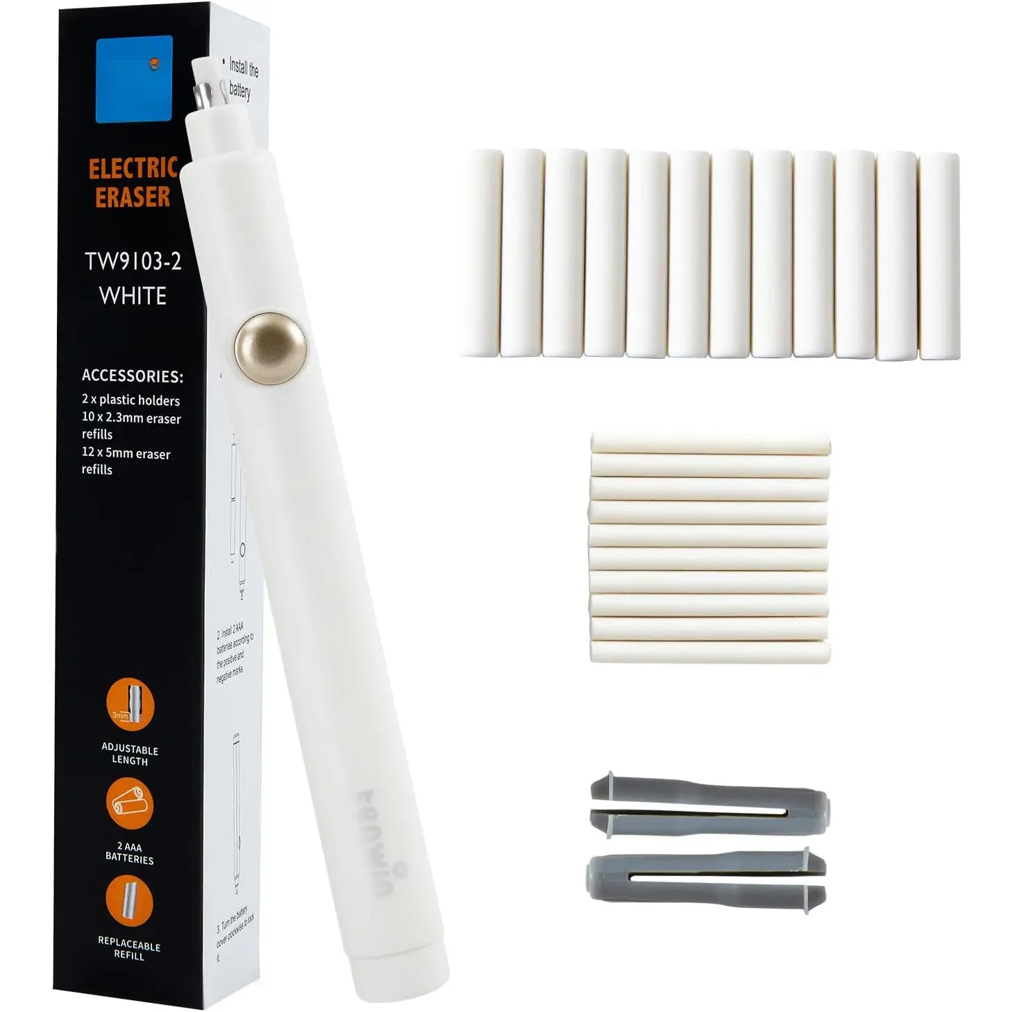 Operated Pencil Eraser, Electric Eraser Kit with 2 Different Eraser Sizes, Ideal for Sketching, Drafting, Drawing (White)