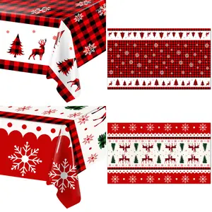 New Christmas PVC Tablecloth Merry Christmas Decorations For Home 2025 Navidad Noel Natal Kerst Xmas Table Decor Gifts New Year 2026 Gifts