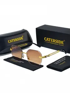 Vintage Rimless Sunglasses, Trendy Tinted Lens Sunglasses for Everyday Use, Fashion Accessories for Outdoor Activities