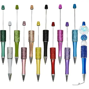12 count  Beadable Ballpoint Pens Retractable Bling Bead Pen Plastic DIY  Pens Cool Shaft Beaded Pen Black Ink for DIY Making School Party Office (Beads Not Included)