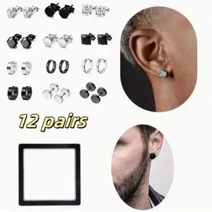 12 Pairs of Simple Stud Earring Set with Storage Box for Men Women Ideal for Everyday Style or Gifting To Boyfriends Friends on Birthdays and Holidays