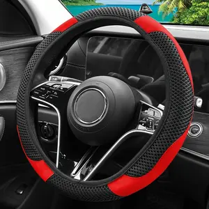 Non inner circle ice silk mesh+wear-resistant PU leather splicing steering wheel cover, breathable and sweat absorbing, universal anti slip handle cover