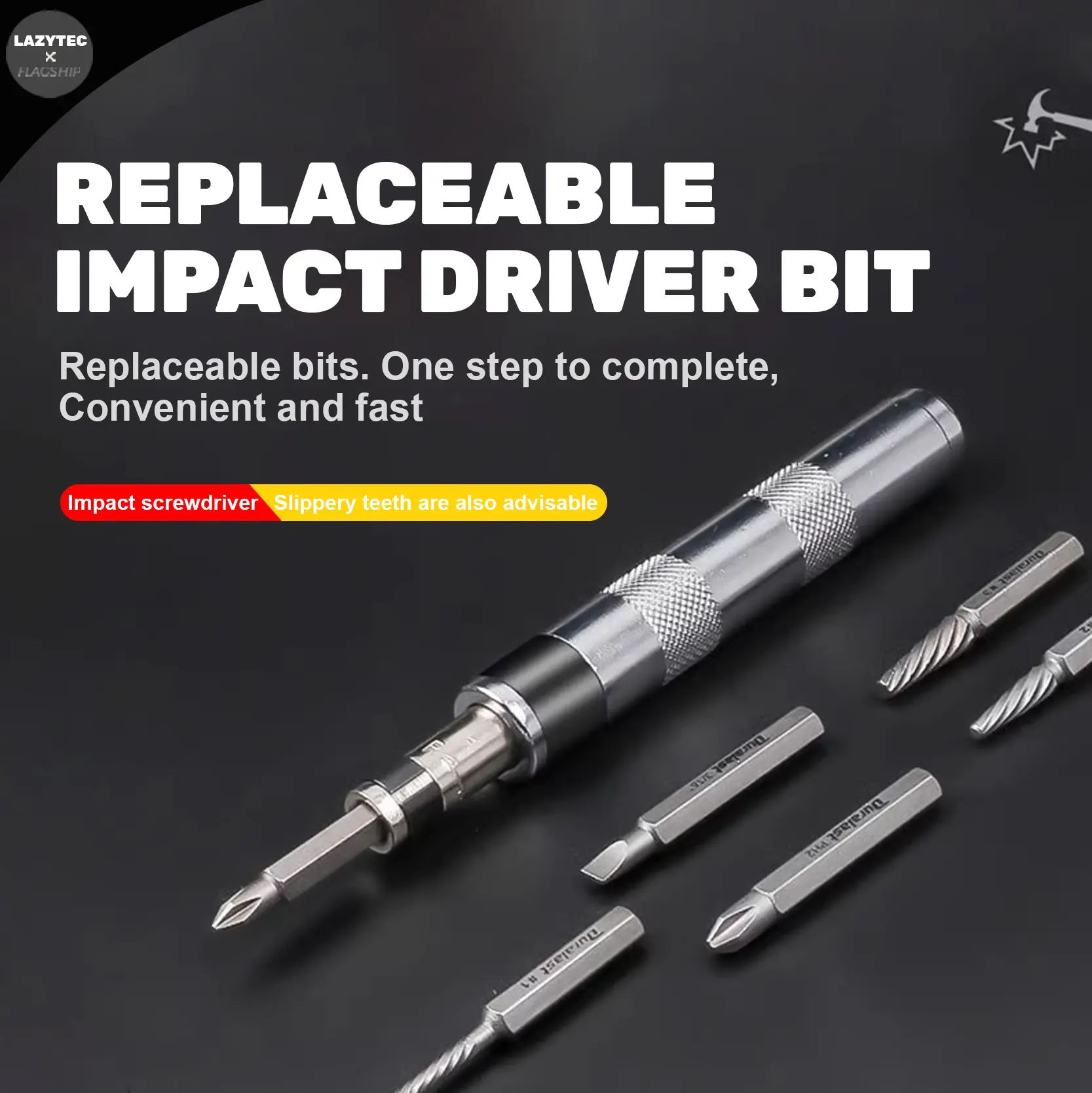 Impact Screwdriver - Specially Treated for Stubborn Screws, Multi-Heads for Flat/Phillips, Sturdy and Durable