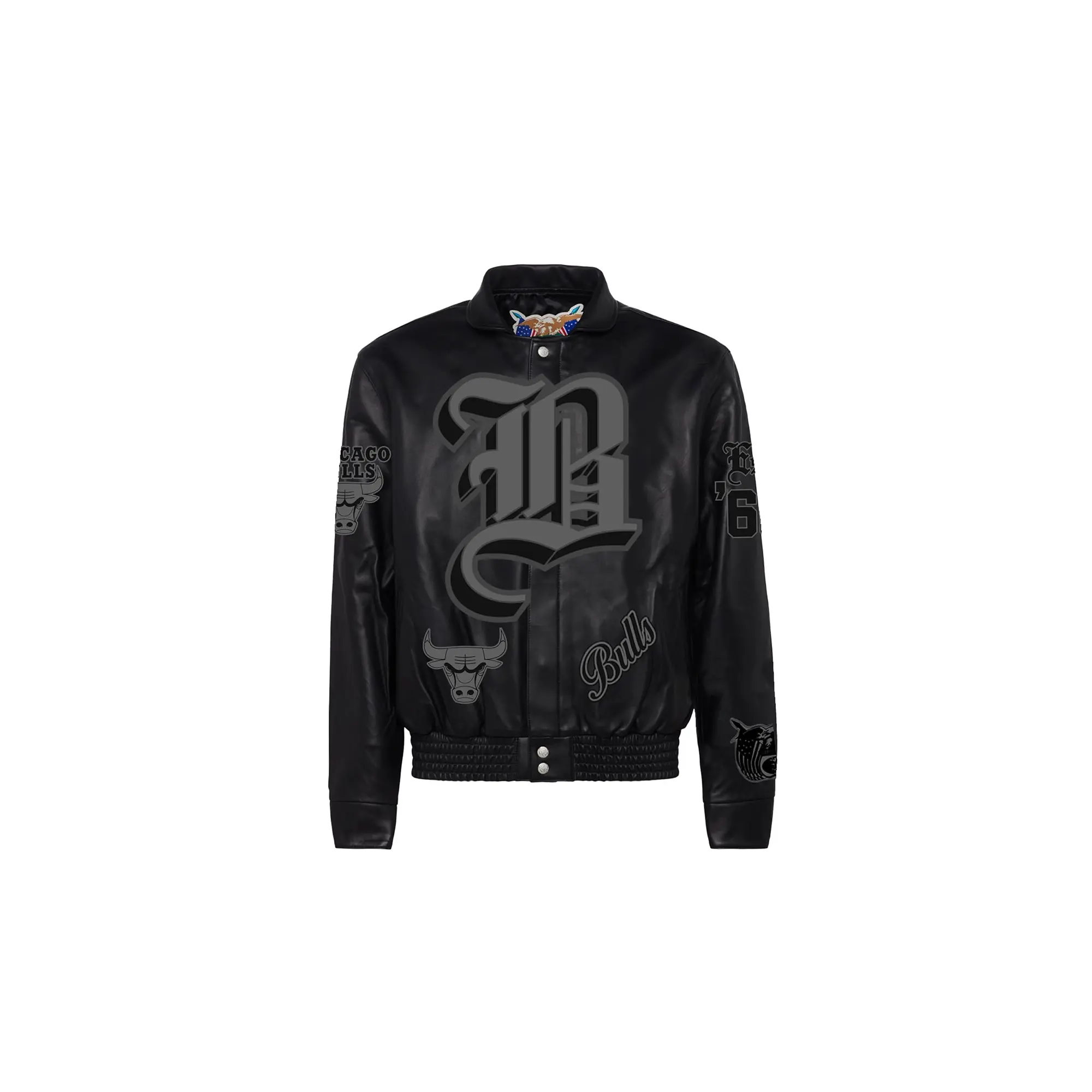 Chicago Bulls Leather Old English Varsity Jacket "Black" NBA CHI BUL 102