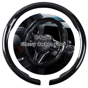 Premium Car Steering Wheel Cover for Car - Black Glossy Carbon Fiber, C-Type Clip on Anti-Slip Steering Wheel Protector Cover Non-Slip, 15" / 37-38cm Universal For BMW Chevrolet Ford Honda Jeep Nissan Toyota Mercedes-Benz Hyundai VW Buick LEXUS MAZDA