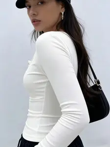 Women's Slim-Fit Long Sleeve V-Neck T-Shirt, Spring & Fall Fashion 2026, New Women's Top, Shoulder Fit, Basic Layering Tee