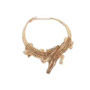 Women Hip Hop Fashion Statement Necklace Gold Metal Crocodile Alligator