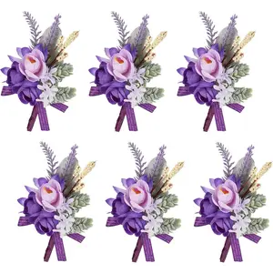 Purple Boutonniere for Men Wedding, Set of 6, Groom and Best Man Boutonniere for Wedding Ceremony Anniversary, Formal Dinner Party and Rustic Fall Wedding Marriage