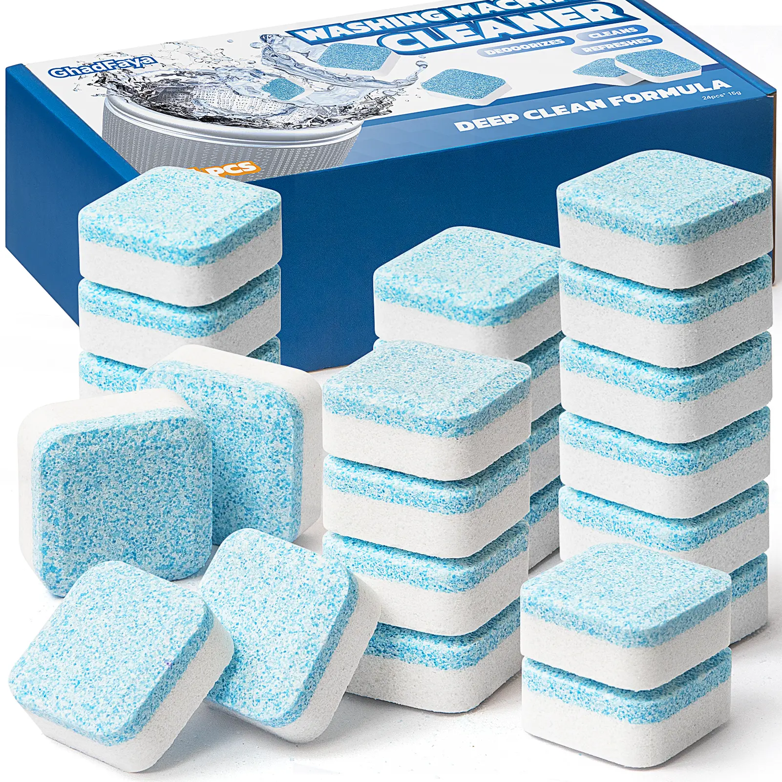 Washing Machine Cleaner Descaler 24 Pack - Deep Cleaning Tablets For HE Front Loader & Top Load Washer, Septic Safe Eco-Friendly Deodorizer, Clean Inside Drum and Laundry Tub Seal - 12 Month Supply
