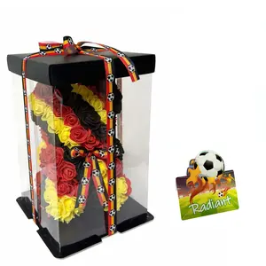 German Rose Bear Artificial Flowers Set, Football Theme Teddy Bear Gift Box, Perfect Gift for Soccer Fans Birthday Valentine's Day