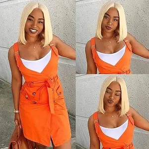 13x4 HD Lace Frontal 613 Blonde Bob Wig Real Human Hair Full Thick 180 Density Can Be Dyed Bleached Styled Pre Plucked Natural Hairline Glueless Short Straight Bob Wig 14 Inch