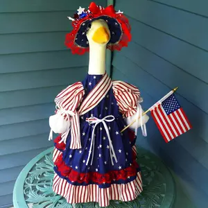 Suzile 4th of July Patriotic Goose Outfit Independence Day Goose Clothes for 23" High Cement or Plastic Porch Geese Costume for Yard Lawn Outdoor Garden Patio Statue American Flag Duck Dresses Decor