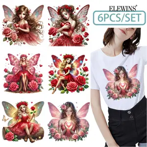 Valentine's Day Fantasy Fairy Gold Foil DTF Transfer Iron on Stickers for Tshirts Hats Jeans Bags, Reusable Washable Heat Transfer Vinyl for Craft DIY, DIY Rose Flower, DIY Flower Decor, Gift for Her Him, Handmade Gifts