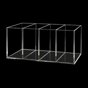 Acrylic Pen Holder 4 Compartments Clear Pencil Holder Organizer Makeup Brush Holder