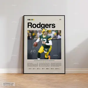 Aaron Rodgers Poster, Rodgers Green Bay Print, Framed Green Bay Art, Rodgers Wall Decor, NFL Print Fan Gift Idea, Rodgers Bay Art