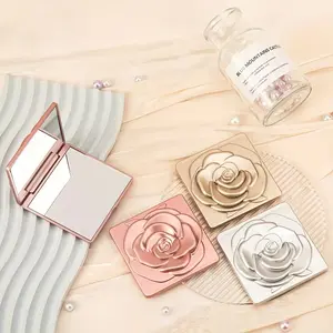 Portable Mini Makeup Mirror with 3D Rose Pattern, Dual-Sided Magnifying Glass, Travel-Friendly, Perfect for Weddings, Parties, Holidays, Travel Hand Mirrors