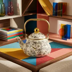 Vintage Ceramic Teapot with Dragonfly Flower Pattern, Thick Flat Bottom Water Kettle, Suitable for Induction and Gas Stoves, Cute Serving Kitchen Accessory