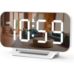 Small Digital  Clock for Desk, Plug in Electric Large Numbers Clock  Backup for Bedrooms, Loud for Heavy Sleepers - Slim Clock for Table Office Modern Living Room (White)