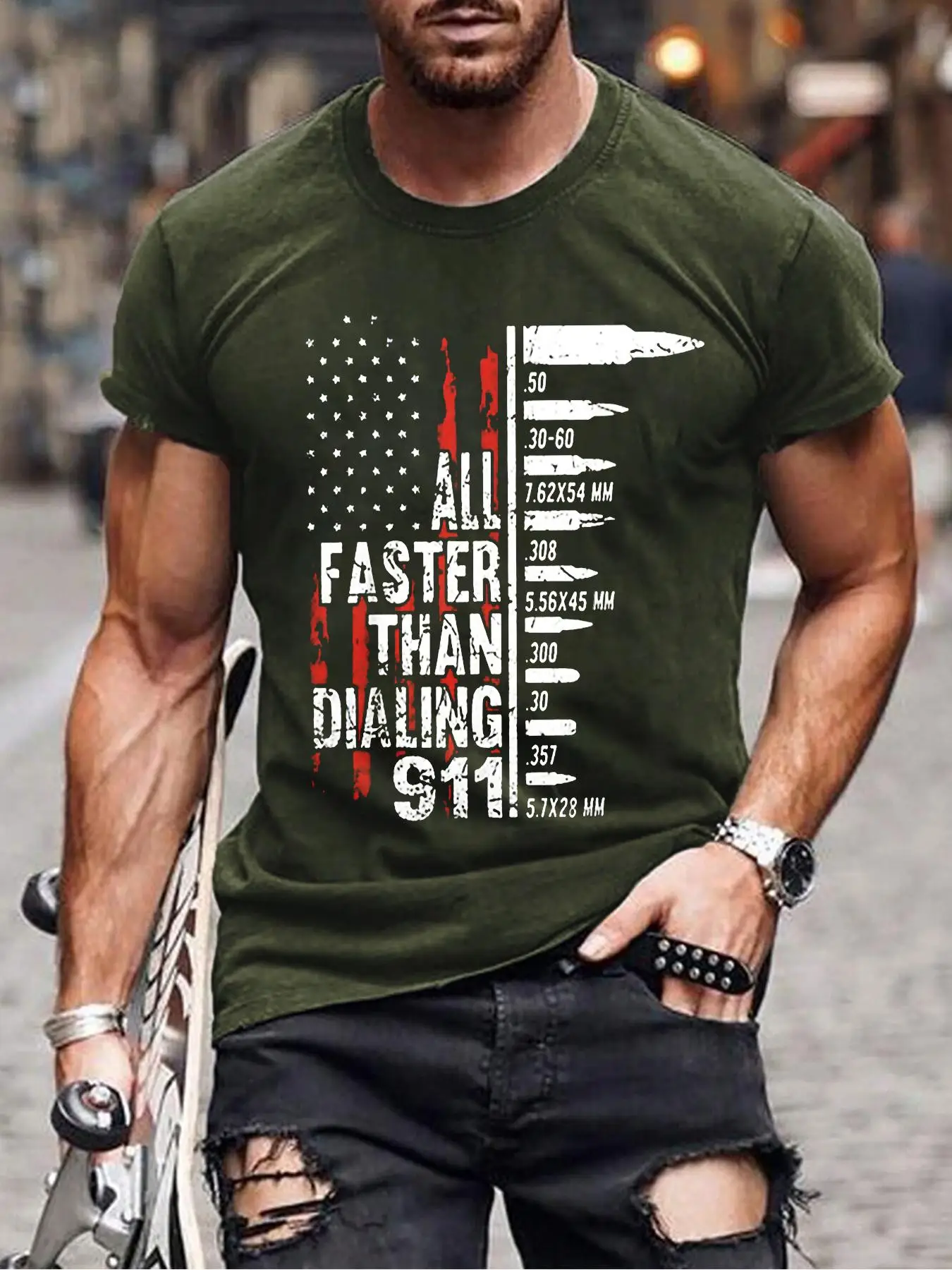 Men's Letter & Flag Print Round Neck Tee, Street Fashion Casual Soft Comfy Crew Neck Short Sleeve T-Shirt for Daily Holiday Outdoor Wear, Men's Fashio