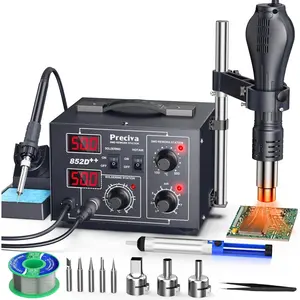 852D++ 2-IN-1 Hot Air Rework Soldering Iron Station Kit, Hot Air Gun Holder for Electronics Repairing Desoldering, Auto Sleep & Calibration