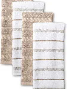 Albany Kitchen Towel 4-Pack Set, Milkshake Tan/White, 16"x26"