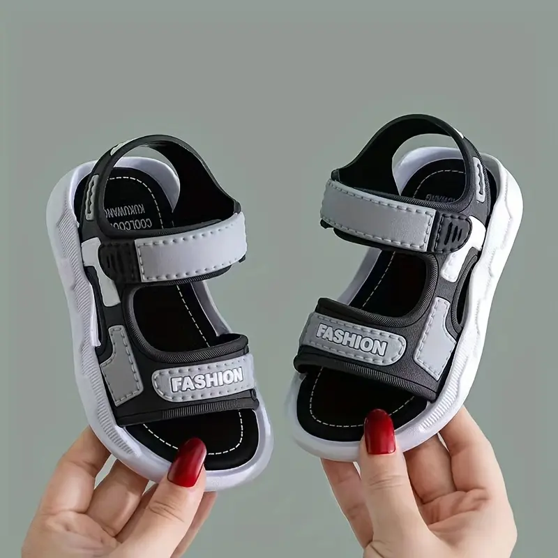 Boys' Toddler Open-Toe PVC Sandals - Lightweight Synthetic Summer Shoes with Soft Flat Rubber Sole (1 cm or Less Heel), Secure Strap Closure for Kids Outdoor Play