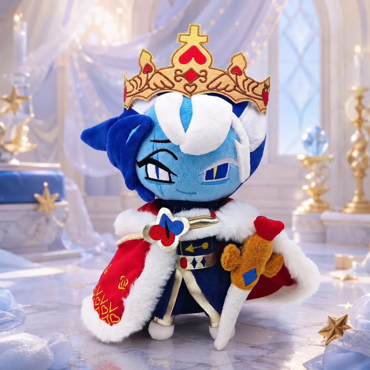 Shadow Milk Cookie Plush Doll, 30cm Blue Crown Game Character Stuffed Animal, Soft Plushie Collectible Toy, Fantasy Cookie Plush Gift for Fans, Room Display