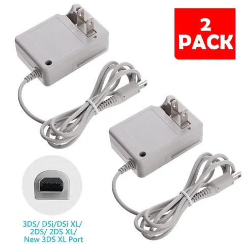 Gaming Console Power Adapter 2-Piece Set - Foldable, 100cm, Fold-Away Plug, Intelligent IC Chip, Home Wall & Travel Charger with Protection for 3DS, 2DS, DSi Series Handheld Gaming Products