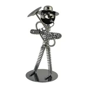 Metal Bolt Sculpture with Springs with a Musician Playing the Trumpet 7.5” Tall