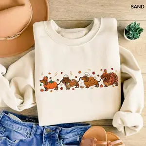 Turkey Dog Sweatshirt, Cute Wiener Dog Thanksgiving Top, Dachshund Lover Sweater, Funny Turkey Costume Dog Gift