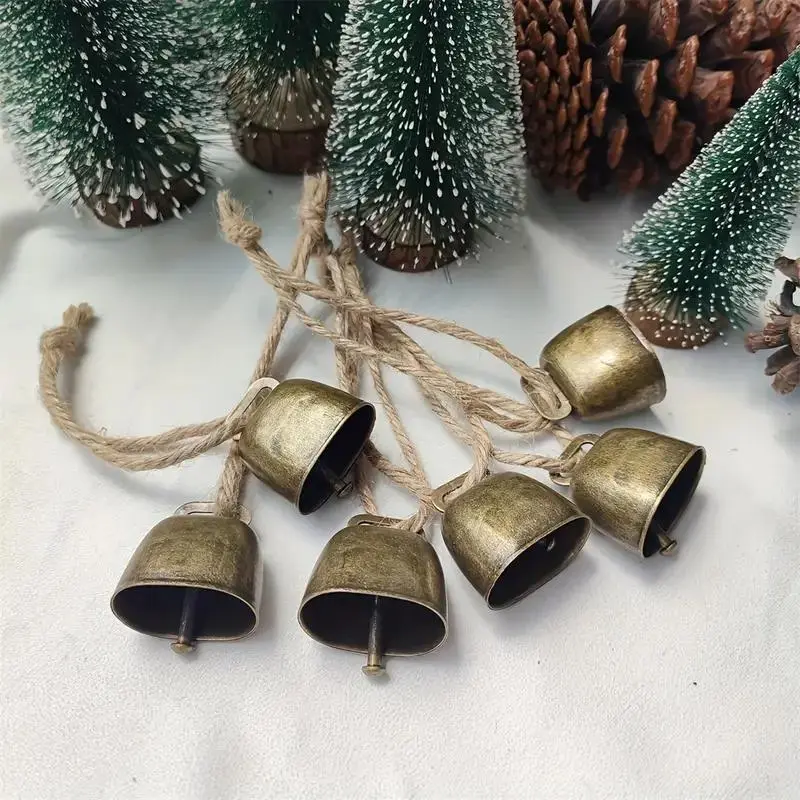 6-Pack Cast Iron Cowbells with Rope, Clear Loud Sound for Holiday Decorations, Hanging Decoration, Perfect for Christmas, Halloween & More