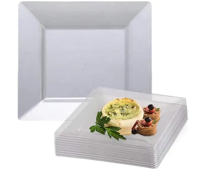 12 Pack-Premium Clear Heavyweight Disposable Square Plate PlasticElegant Plastic Plates Premium Heavy Weight Size