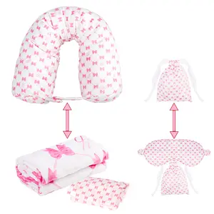 Girl‘s 3-in-1 Travel Set – U-Shaped Pillow with Hidden Blanket + Satin Eye Mask – Butterfly Print – Cozy for Flights, Camping & Home  cute throw blanket  gift option coquette blanket     multi-purpose gift idea   soft digital print |Ships from USA
