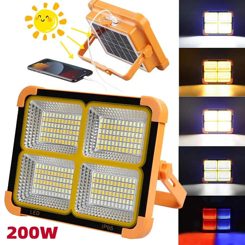 【BackToSchool】Solar Powered Flood Light - IP66 Waterproof&4 Brightness Modes - Portable Work Light for Emergency Repairs, Camping, Fishing - Rechargeable Outdoor Lighting Solution Outdoor Led Safety Solar Floodlight Durable Waterproof Light Portable Sola