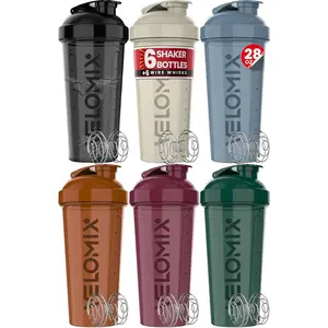 Velomix 6-Pack 28oz Protein Shaker Bottles with Wire Whisk Leak Proof Earth Tones Set for Gym and Office Use