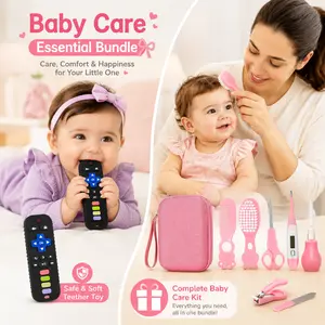Baby Care Essentials Bundle – Newborn Grooming Kit & Silicone Teether Toy | Safety Healthcare Set with Hair Brush, Nail Clipper, Comb & Soothing Teething Toy for 3–24 Months | Baby Gift Set for Boys & Girls